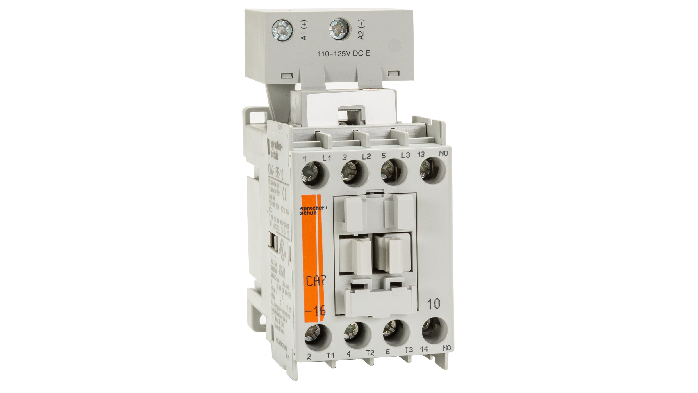 Sprecher + Schuh CA7-16E-110E DC Contactor showing top hat size of electronic DC coil
